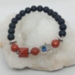 Pulseira Onix, Triangulo Jaspe Vermelho e Hamsã 8mm