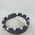 Pulseira Cabedal Selenite e Onix 6mm