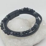 Pulseira Cabedal Hematite e Onix 6mm